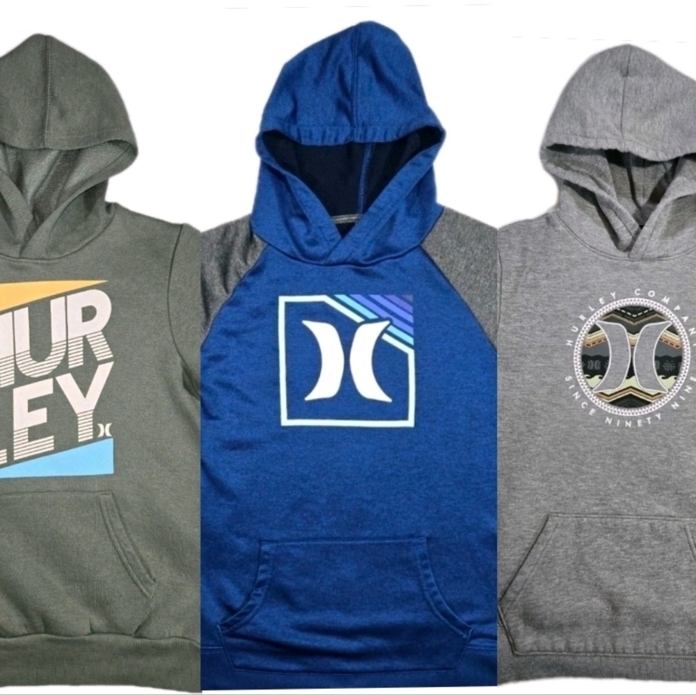 Lof Of 3 Boys Hurley Pullover Hoodie Green Blue Gray Large